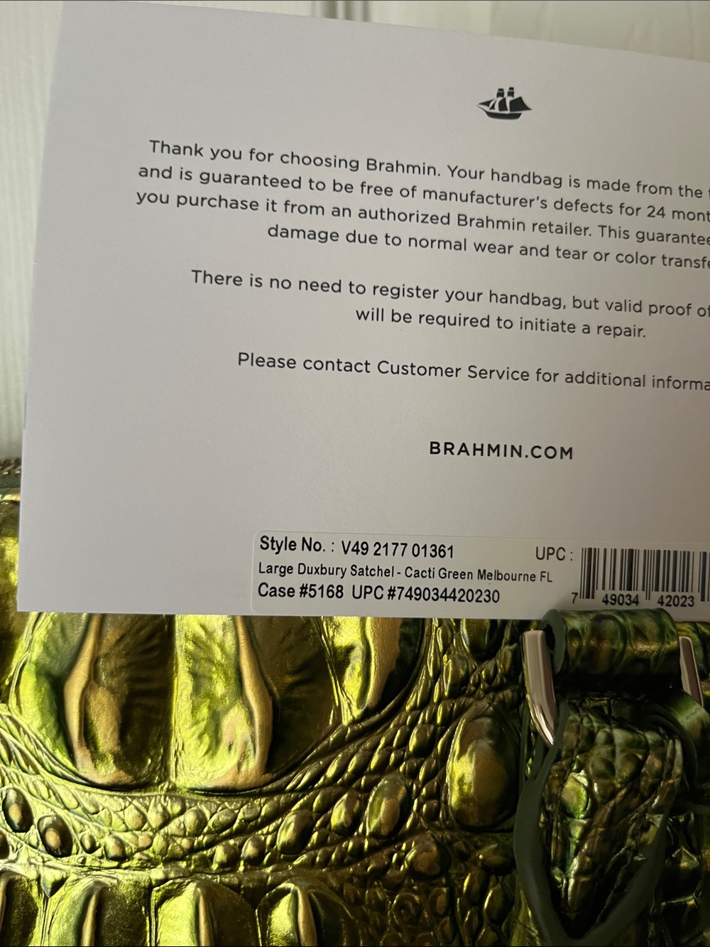 NEW WITH TAGS BRAHMIN Lux Croc-Embossed SHOULDER BAG Handbag in Metallic Green - Picture 12 of 13